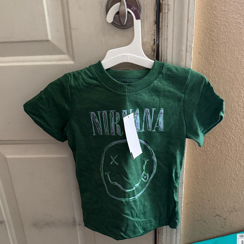 NIRVANA Dark Green Kids Tee with Iconic Logo
